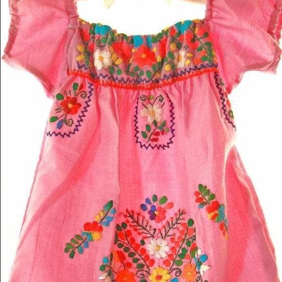 Mexican Baby Dress Embroidered Off Shoulder - Picture 4 of 5